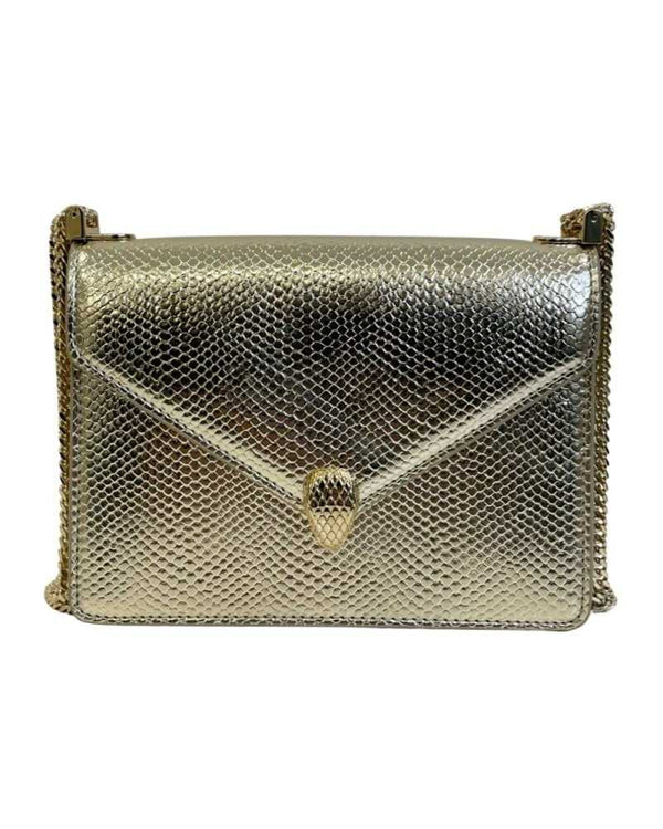 Bvlg@ri Sac bandoulière Serpenti exotique avec étiquette Doré