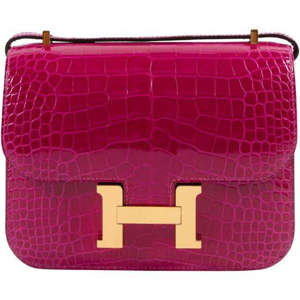 HRMS Constance 18 Mini Rose Pourpre Crocodile Niloticus GHW