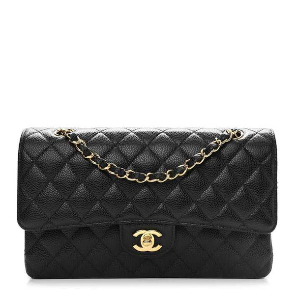 CH@NEL Caviar Quilted Medium Double Flap Black