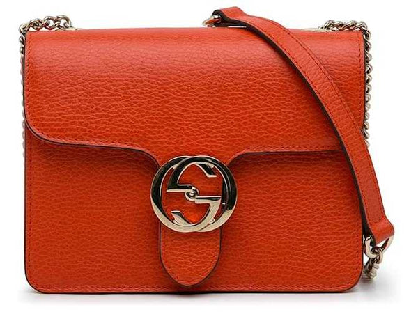 GG Sac à bandoulière orange à petit dollar entrelacé