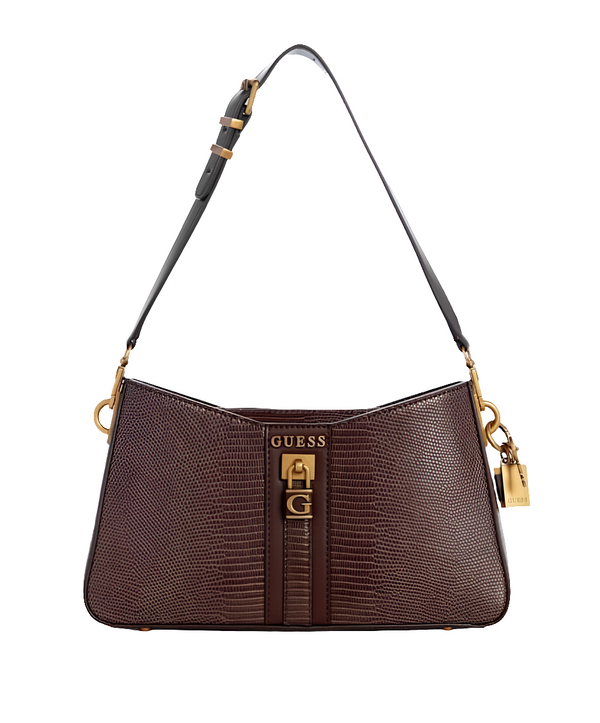 Gûess Ginevra Sac D'Epaule Effet Croco Marron