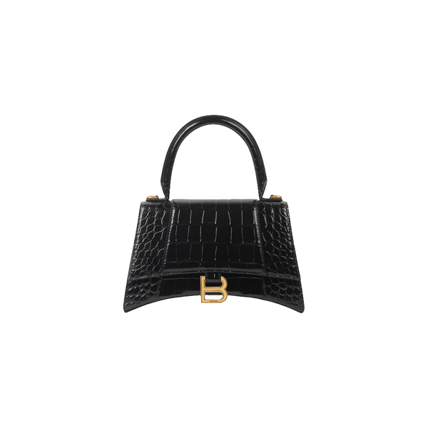 Sac À Main Hourglass Petit Modèle Embossé Crocodile pour Femme en Noir