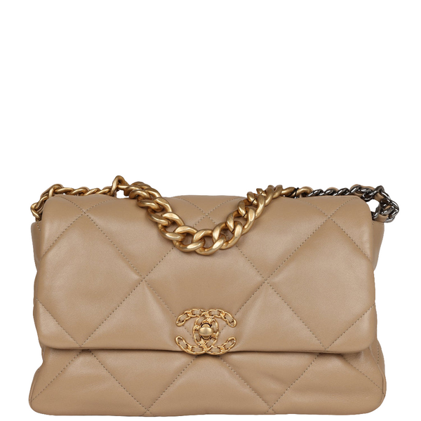 Ch@nel Large 19 Flap Bag Dark Beige Lambskin Mixed Hardware
