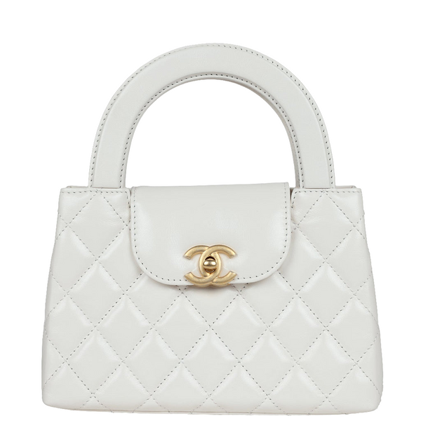 Petit sac cabas Ch@nel Kelly  de veau vieilli blanc brillant