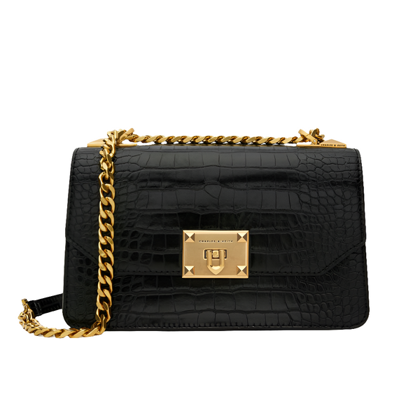 Ch@rles & Keith Suivre Sac bandoulière chaîne effet croco - Cognac