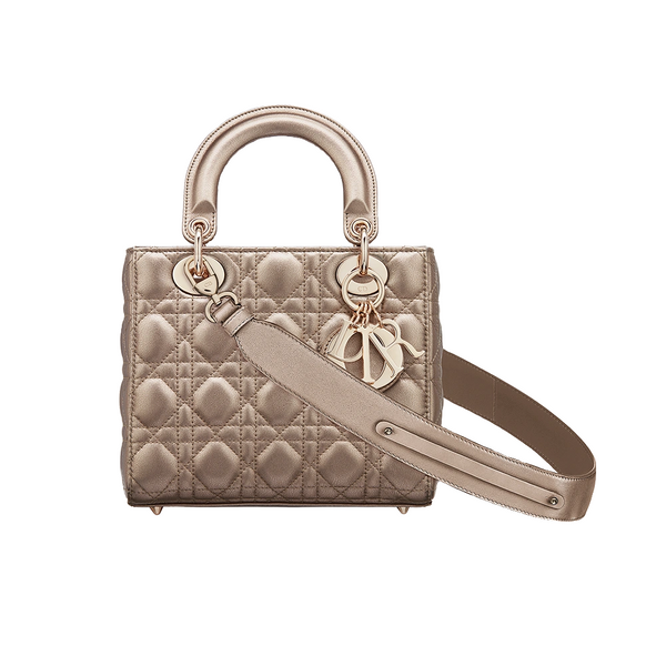 Small Ladÿ Diôr My ABCDior Bag Gold-Tone Cannage Metallic Calfskin