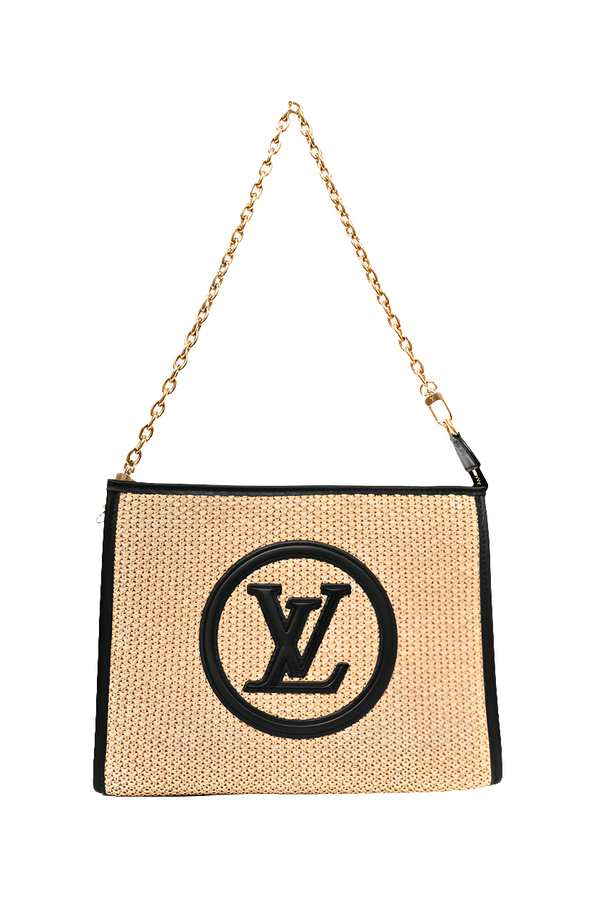 LV Trousse de toilette en raphia beige/noir sur chaîne