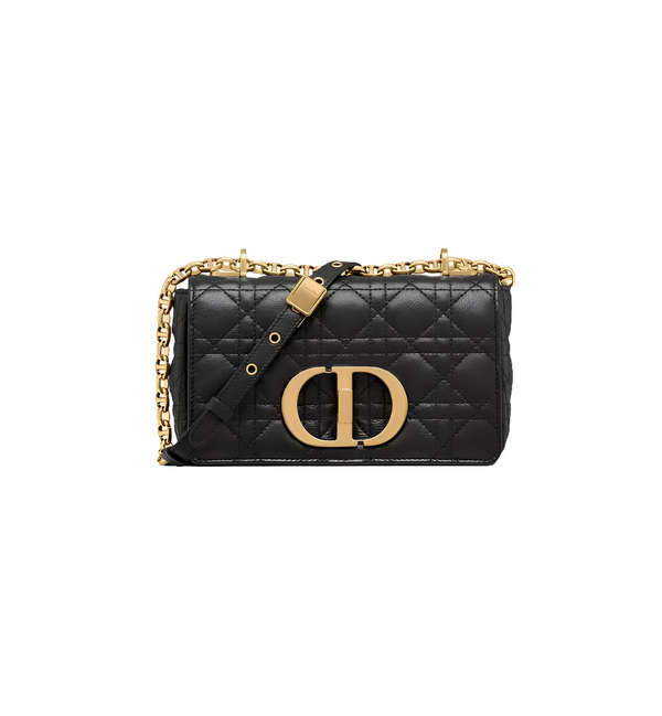 Di*r Small Caro Bag Black Supple Cannage Calfskin