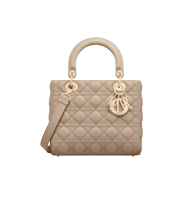 Sac Ladÿ Diôr Medium d'agneau Cannage couleur sable