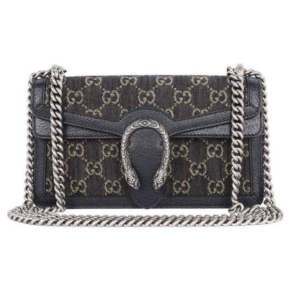 GG Jacquard Black Denim GG Monogram Sac à bandoulière Dionysus de veau texturé