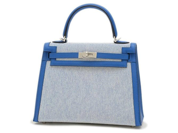 HRMS Sac à main Hermes Kelly 28 Bleu Écru